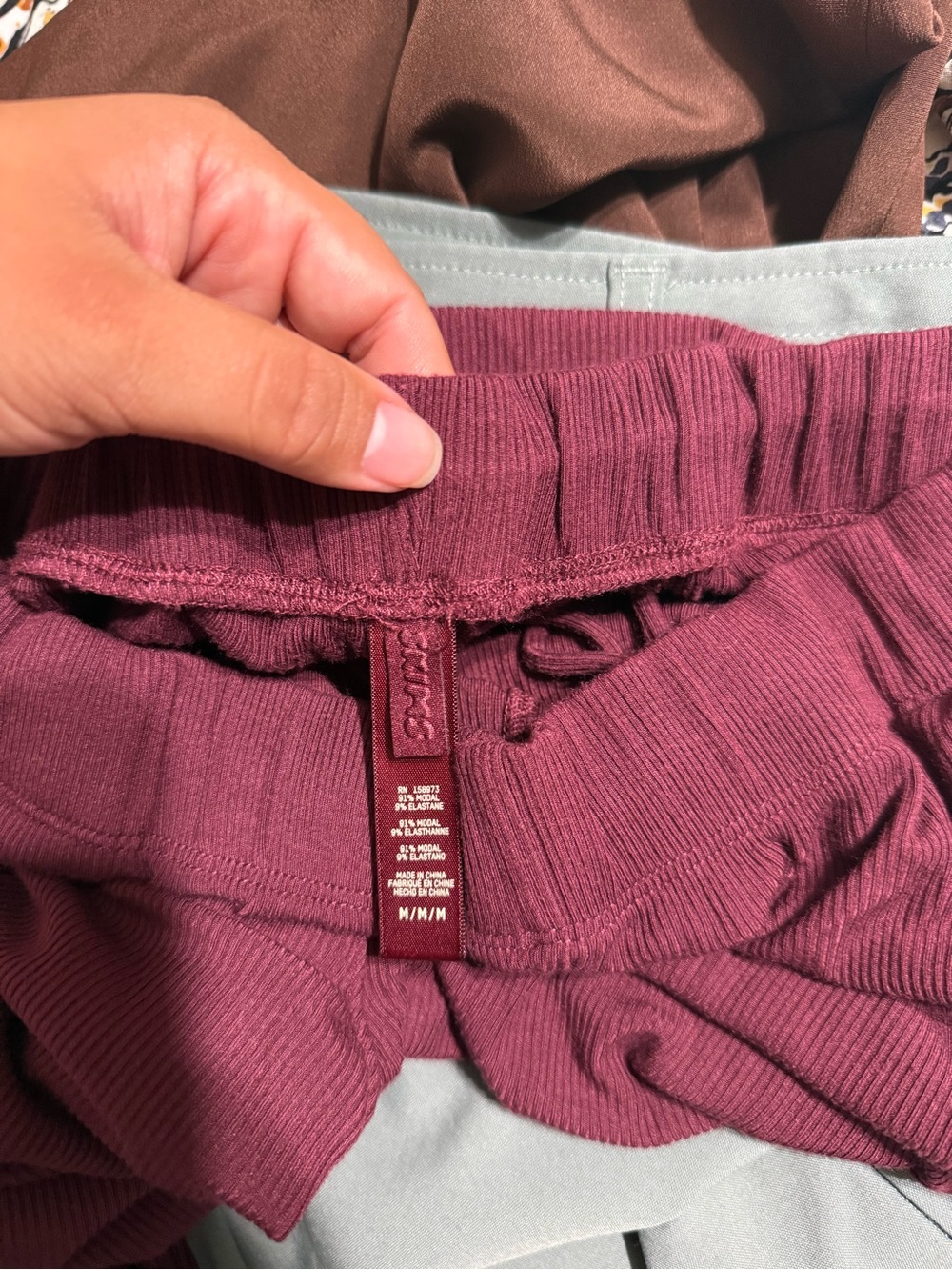 SKIMS Modal Ribbed Wide-Leg Women's Pants in Burgundy - Picture 6 of 7